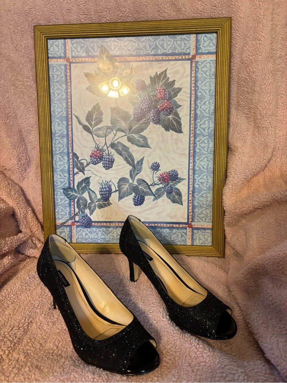 Alex Marie Black Sparkle Peep-Toe Heels